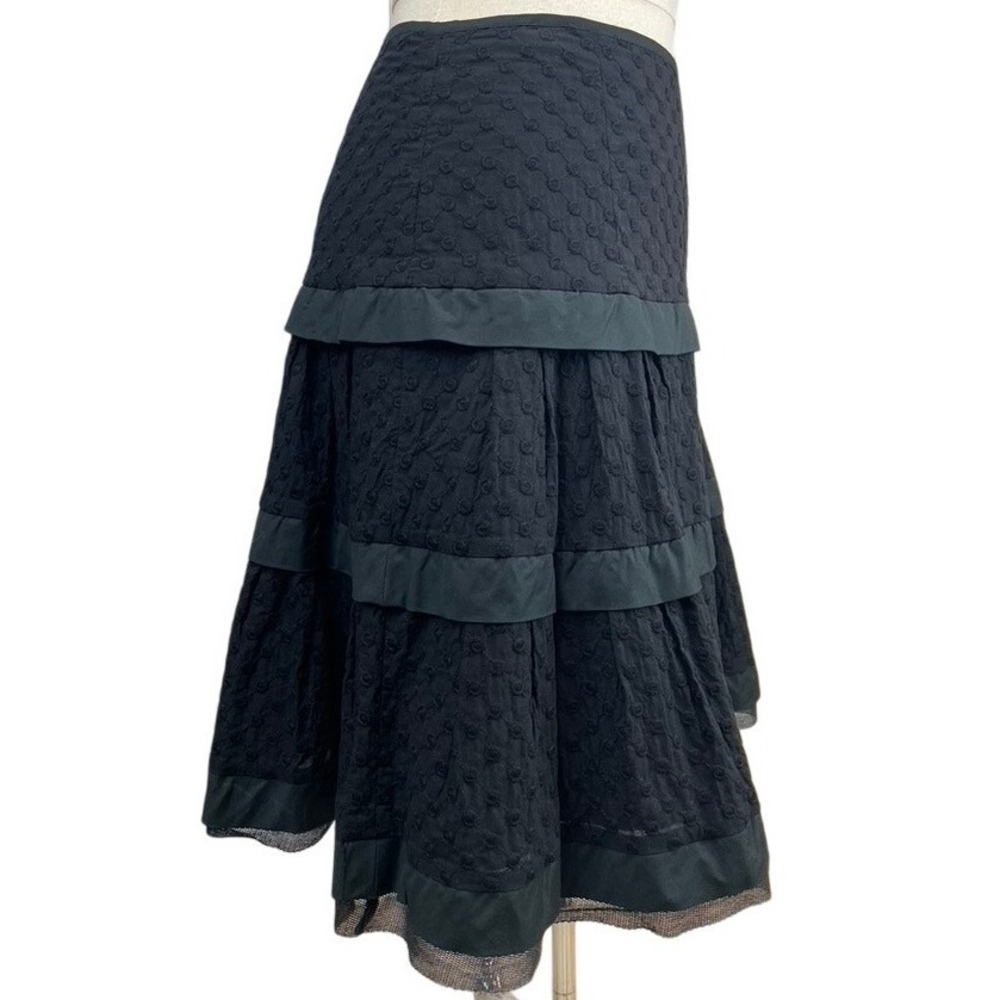 NANETTE LEPORE Womens (6) Cotton Tiered Midi Black Skirt Whimsy Goth Dot USA - Picture 2 of 6